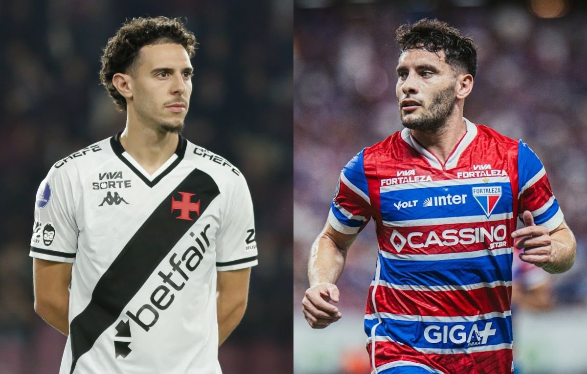 Nuno Moreira, do Vasco, e Emmanuel Martínez, do Fortaleza (foto: Matheus Lima/Vasco e Mateus Lotif/Fortaleza)