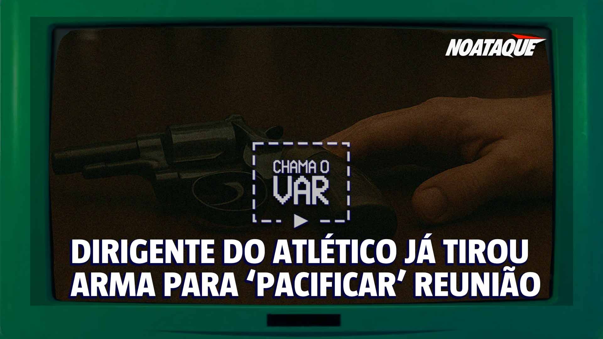 reprodução gerada com IA do caso em que dirigente do Atlético colou uma arma na mesa 'pacificar’ reunião do Conselho (foto: Arte + Imagem gerada com IA)