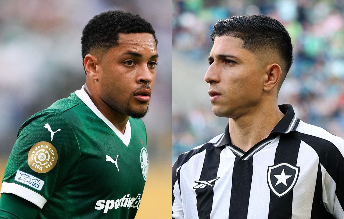 Vitor Roque, do Palmeiras, e Savarino, do Botafogo (foto: David Ramos/Getty Images/AFP e Buda Mendes/Getty Images/AFP)