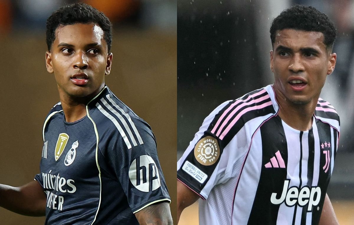 Rodrygo, do Real Madrid, e Alberto Costa, da Juventus (foto: Francois Nel/Getty Images/AFP e Chandan KHANNA / AFP)