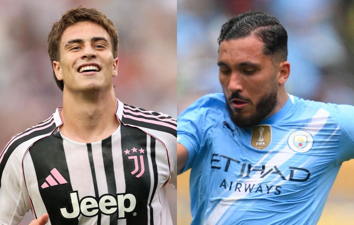 Kenan Yildiz, da Juventus, e Rayan Cherki, do Manchester City (foto: CHARLY TRIBALLEAU / AFP e David Ramos/Getty Images/AFP)