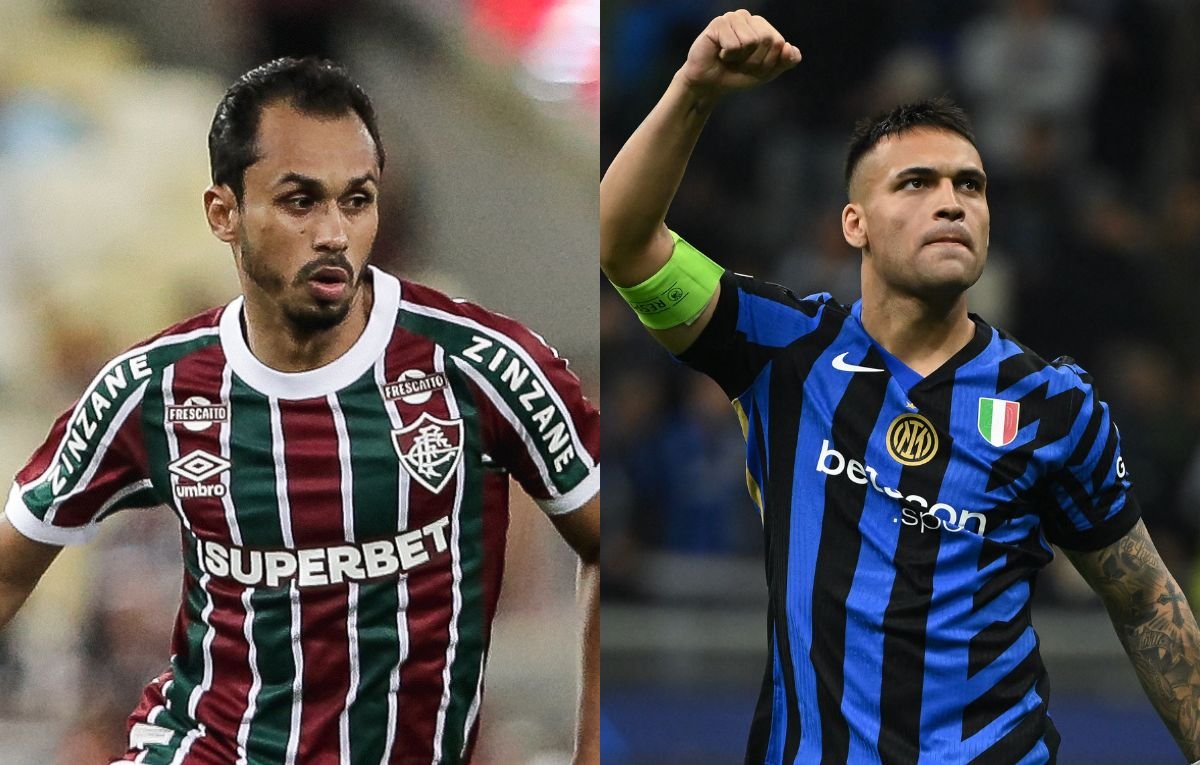 Lima, do Fluminense, e Lautaro Martínez, da Internazionale (foto: LUCAS MERÇON / FLUMINENSE F.C. e PIERO CRUCIATTI / AFP)