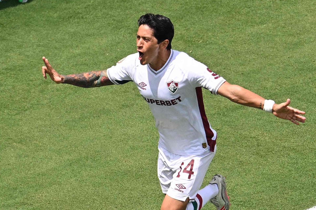 Artilheiro do Fluminense, Germán Cano comemorando gol sobre a Inter de Milão no Mundial de Clubes (foto: Federico PARRA / AFP)