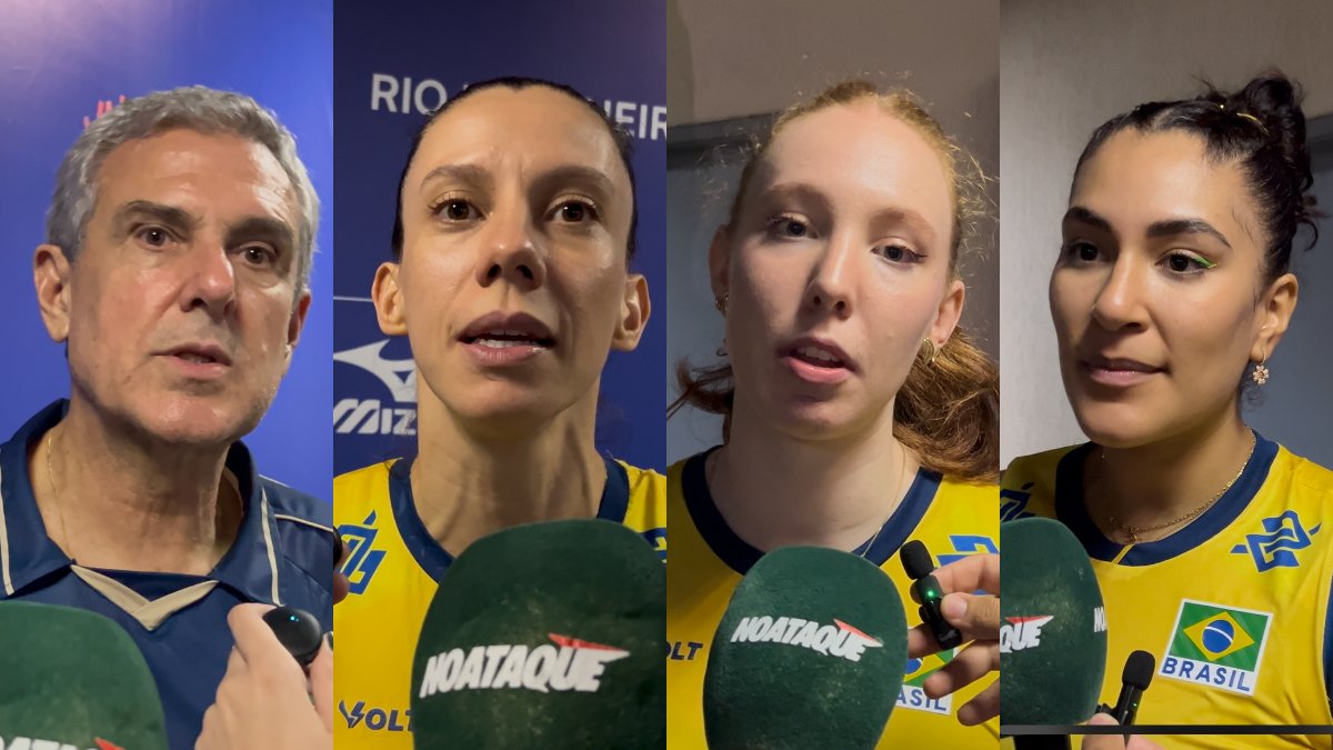 Zé Roberto Guimarães, Macris, Júlia Bergmann e Tainara, representantes da Seleção Brasileira Feminina de Vôlei (foto: Pedro Bueno / No Ataque)