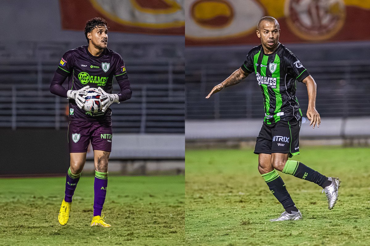 Matheus Mendes e Mariano, jogadores do América (foto: Mourão Panda/América)