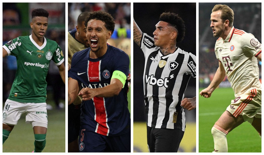 Palmeiras, PSG, Botafogo e Bayern de Munique (foto: Montagem de fotos: NELSON ALMEIDA / AFP - FRANCK FIFE / AFP - Daniel RAMALHO / AFP - INA FASSBENDER / AFP)