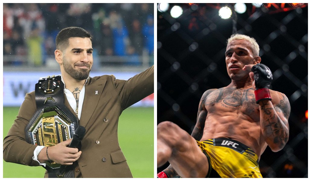 Topuria e Charles do Bronx (foto: Montagem de fotos: Giorgi ARJEVANIDZE / AFP e Jordan Jones / GETTY IMAGES NORTH AMERICA / AFP)