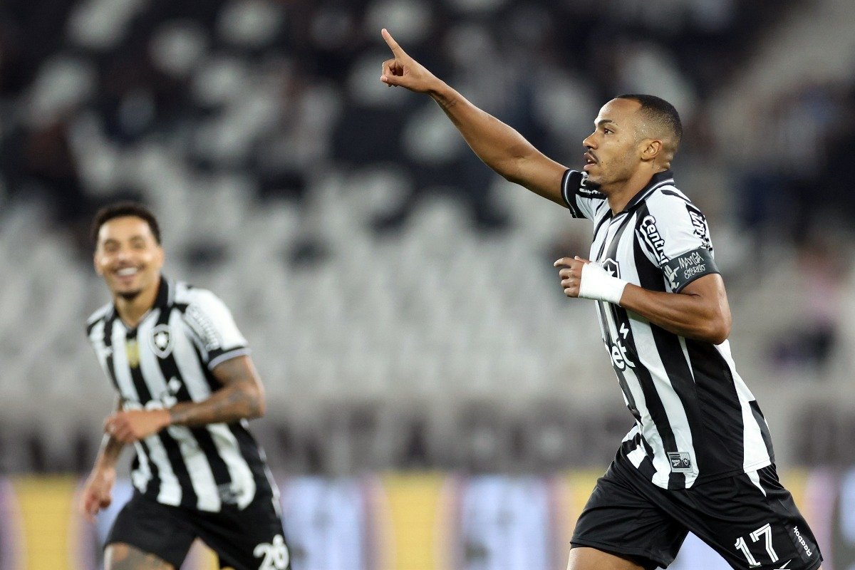 Jogadores do Botafogo comemoram gol no Nilton Santos (foto: Vitor Silva/Botafogo)
