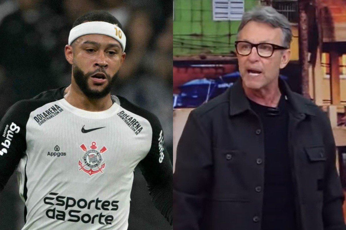 Memphis Depay, jogador do Corinthians, e Neto, comentarista e ex-atleta (foto: NELSON ALMEIDA/AFP - Reprodução/Bandeirantes)