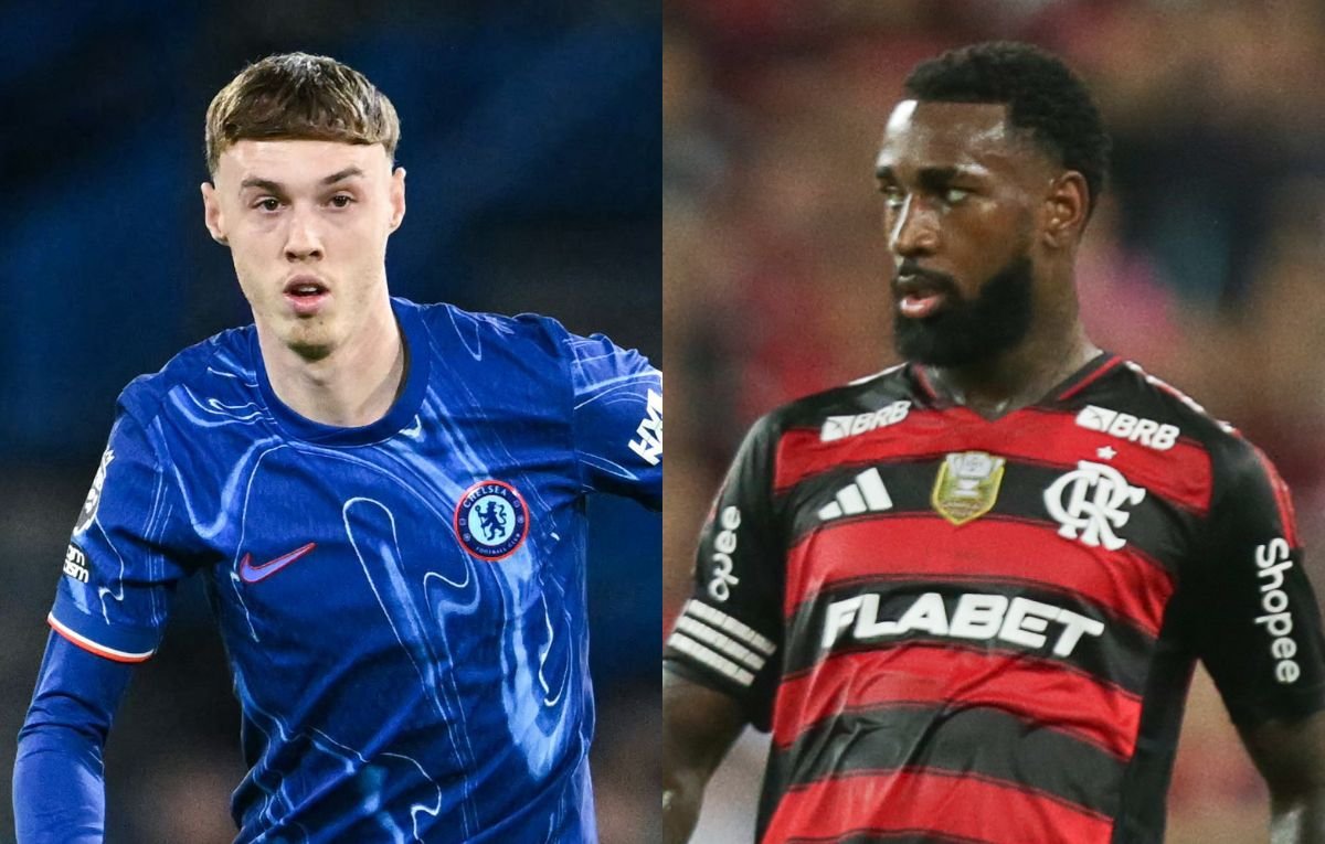 Cole Palmer, do Chelsea, e Gerson, do Flamengo (foto: JUSTIN TALLIS / AFP e Gilvan de Souza/Flamengo)