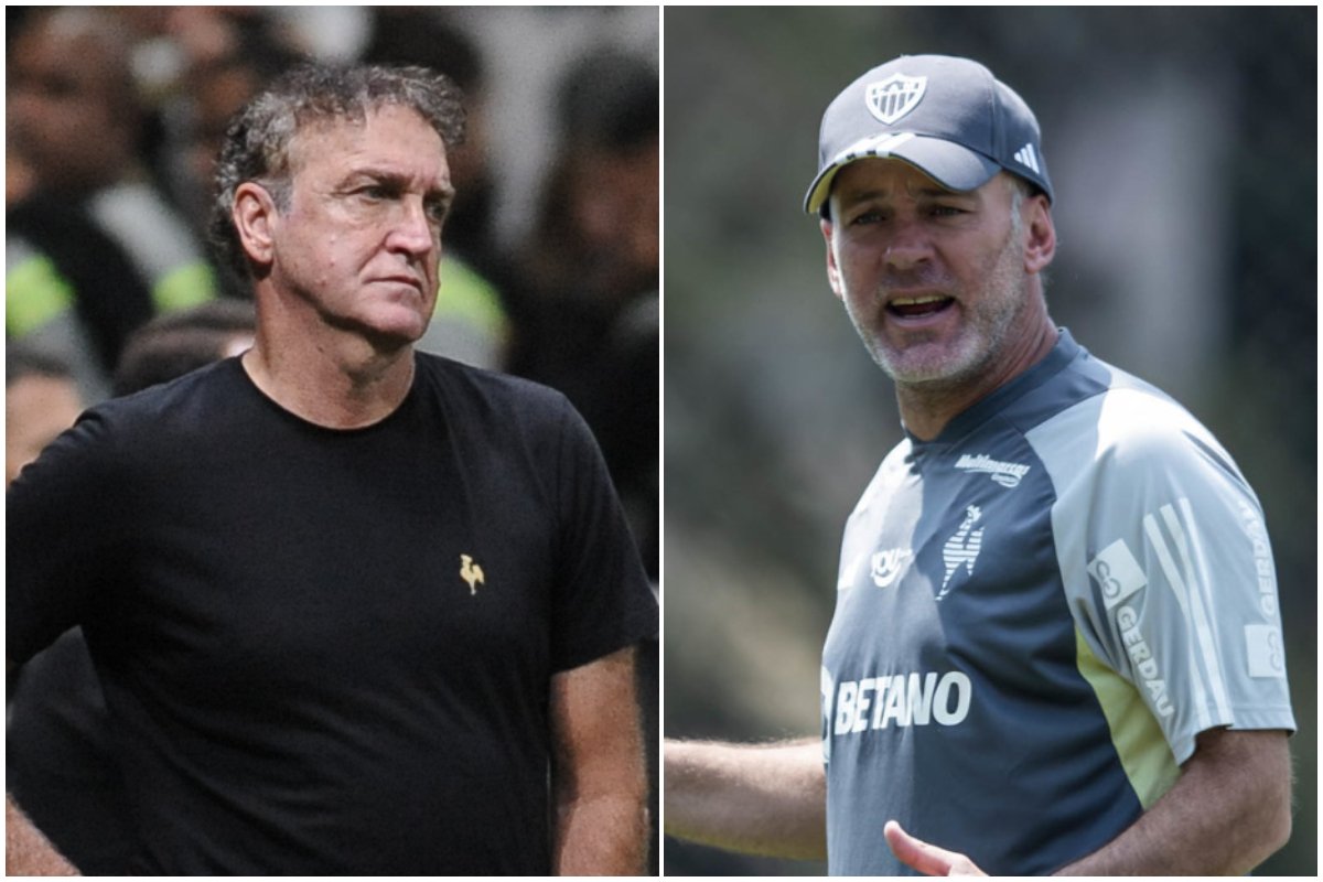 Cuca e Milito, os dois últimos técnicos do Atlético (foto: Alexandre Guzanshe/EM/D.A. Press e Pedro Souza/Atlético)