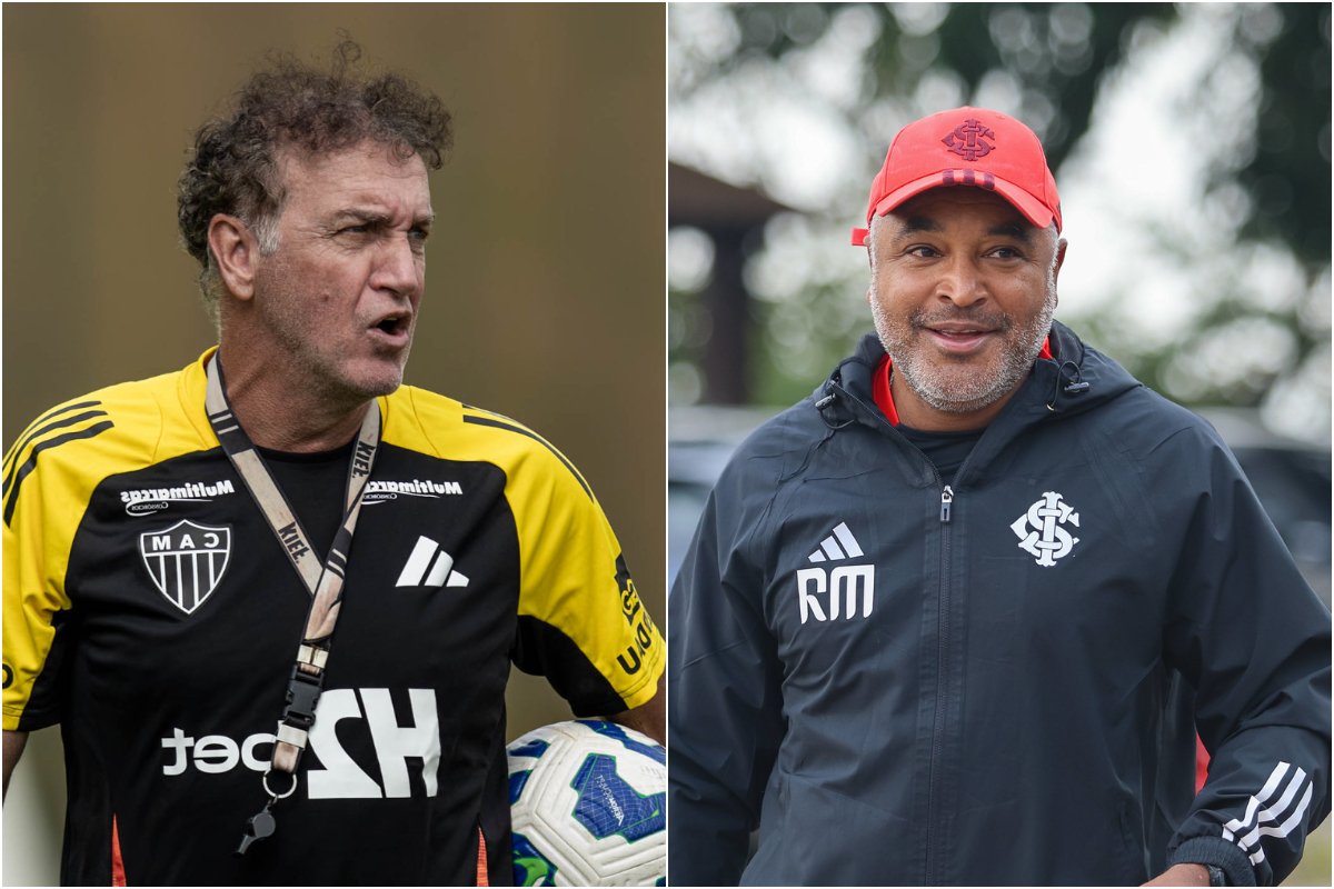 Cuca e Roger Machado, técnicos de Atlético e Inter (foto: Pedro Souza/Atlético e Ricardo Duarte/Internacional)