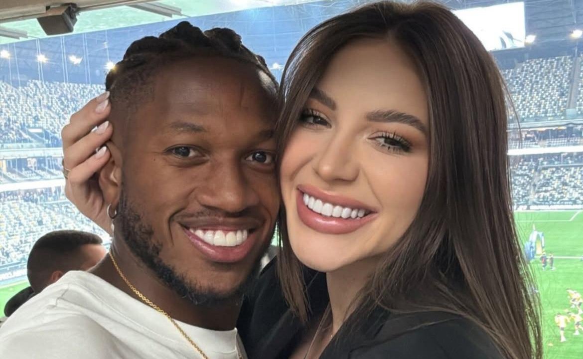 Fred, volante torcedor do Atlético, e a esposa Monique Salum na Arena MRV, em Belo Horizonte (foto: Reprodução/Instagram)