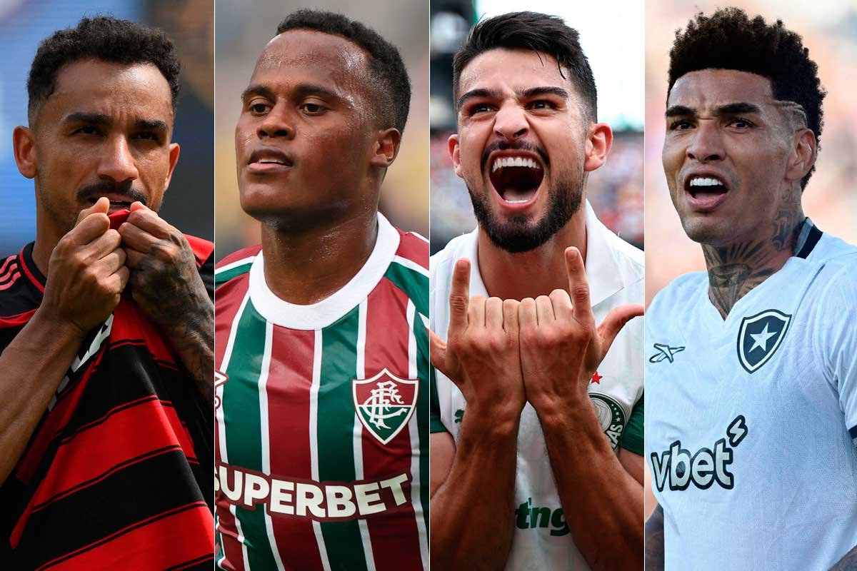 Danilo (Flamengo), Arias (Fluminense), Flaco López (Palmeiras) e Igor Jesus (Botafogo) no Mundial (foto: AFP)