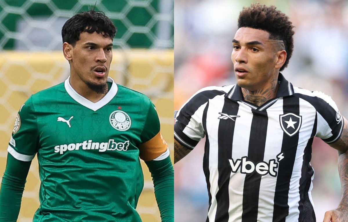 Gustavo Gómez, do Palmeiras, e Igor Jesus, do Botafogo (foto: Cesar Greco/Palmeiras e Vitor Silva/Botafogo)