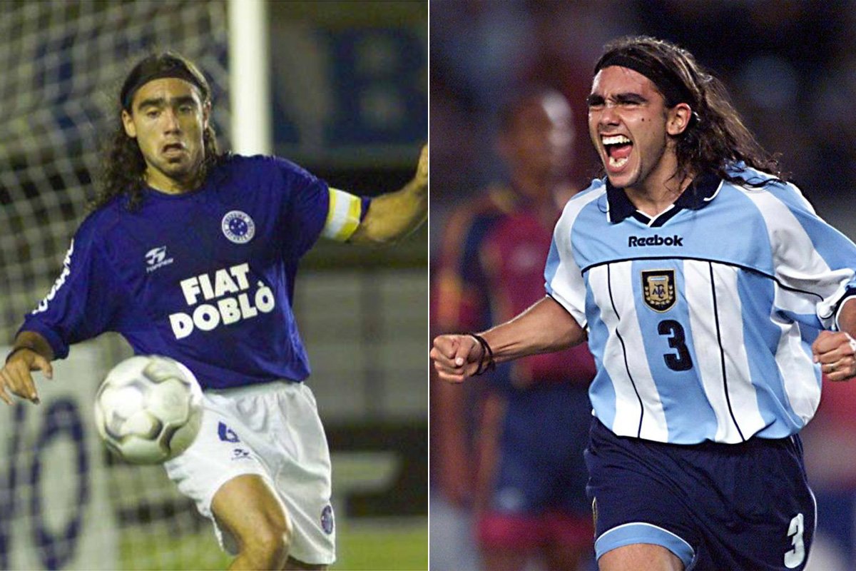 Sorín com as camisas do Cruzeiro e da Seleção Argentina - (foto: Jorge Gontijo/Estado de Minas e AFP PHOTO / Fabian GREDILLAS)