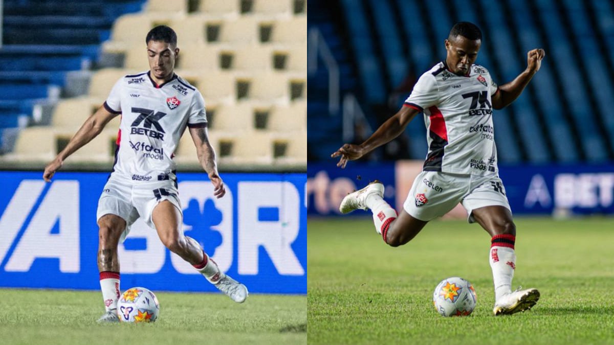 O lateral-esquerdo Hugo e o atcante Carlos Eduardo não integram mais o elenco do Vitória (foto: Victor Ferreira/EC Vitória)