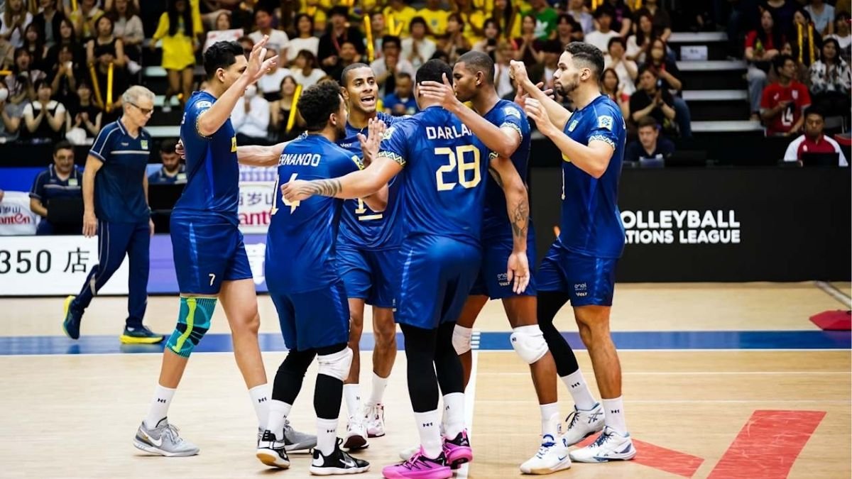 Jogadores da Seleção Brasileira Masculina de Vôlei (foto: Divulgação/VNL)
