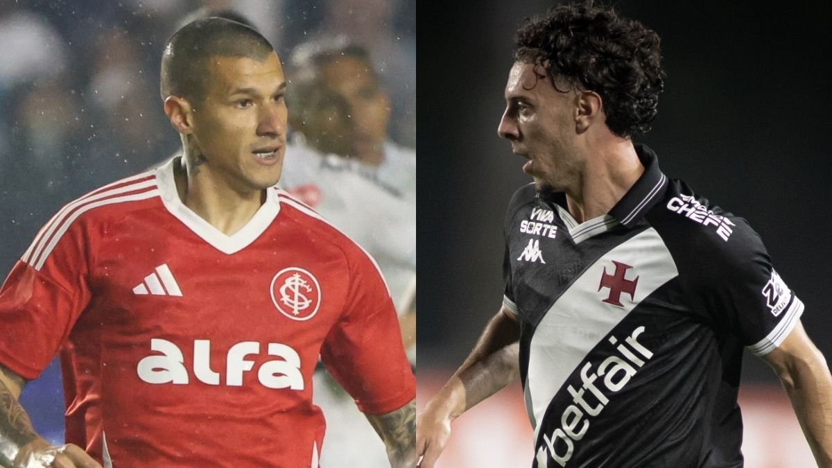 Alan Benítez, do Internacional, e Nuno Moreira, do Vasco (foto: Ricardo Duarte / Internacional e Matheus Lima/Vasco)