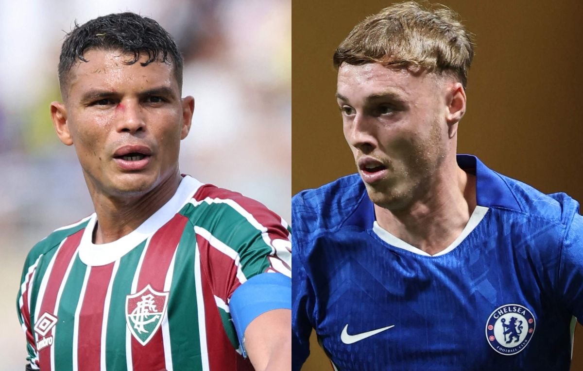 Thiago Silva, do Fluminense, e Cole Palmer, do Chelsea (foto: Alex Grimm/Getty Images/AFP)