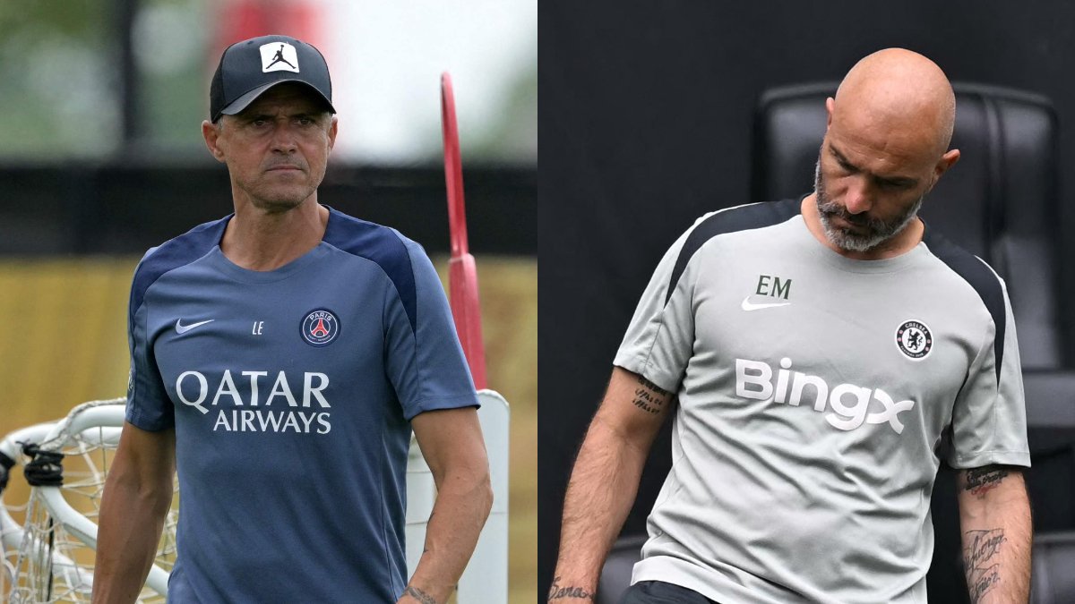 Luis Enrique e Enzo Maresca, técnicos de Paris Saint-Germain e Chelsea (foto: JUAN MABROMATA / AFP e Paul ELLIS / AFP)
