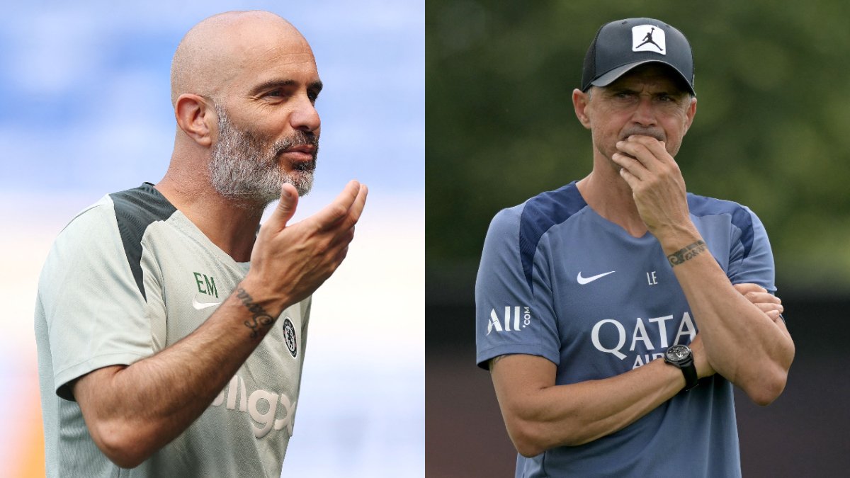 Enzo Maresca e Luis Enrique, técnicos de Chelsea e Paris Saint-Germain (foto: Buda Mendes / GETTY IMAGES NORTH AMERICA / Getty Images via AFP e JUAN MABROMATA / AFP)