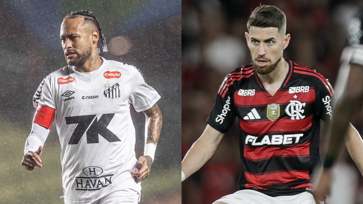 Neymar e Jorginho, jogadores de Santos e Flamengo (foto: Raul Baretta/ Santos FC e Gilvan de Souza/Flamengo)