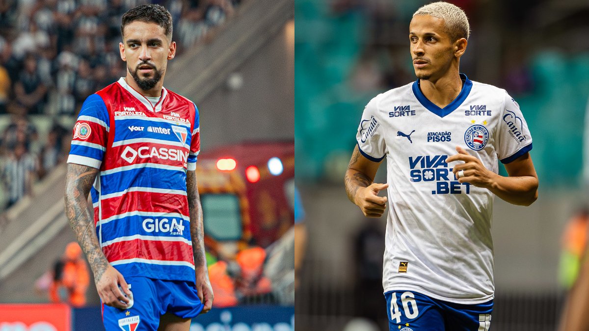 Matheus Pereira, do Fortaleza, e Luciano Juba, do Bahia (foto: Mateus Lotif e Letícia Martins/EC Bahia)