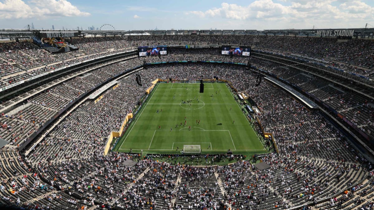 MetLife Stadium, em Nova Jersey, recebeu Paris Saint-Germain x Real Madrid (foto: CHARLY TRIBALLEAU / AFP)