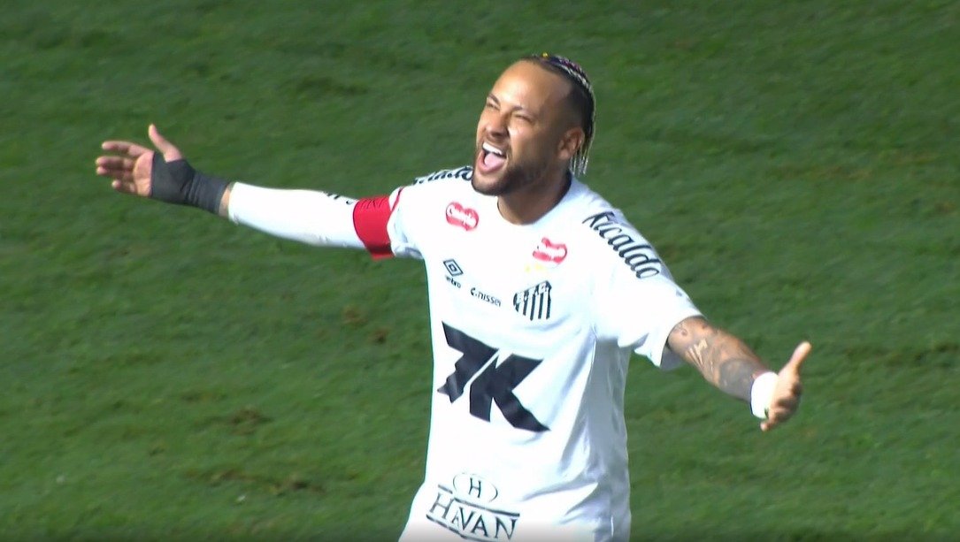 Neymar fez belo gol pelo Santos contra o Flamengo (foto: Reprodução/Premiere)