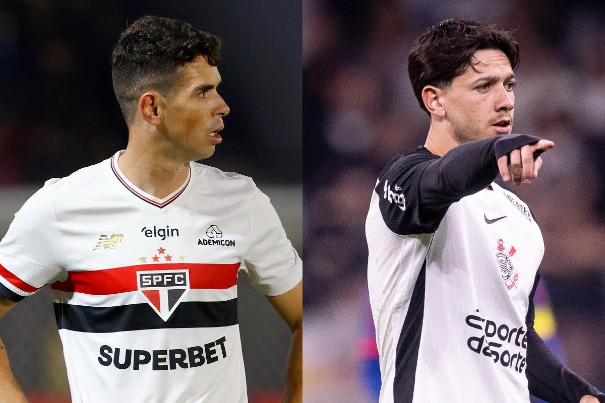Oscar, do São Paulo, e Garro, do Corinthians (foto: Rubens Chiri/São Paulo - Rodrigo Coca/Corinthians)