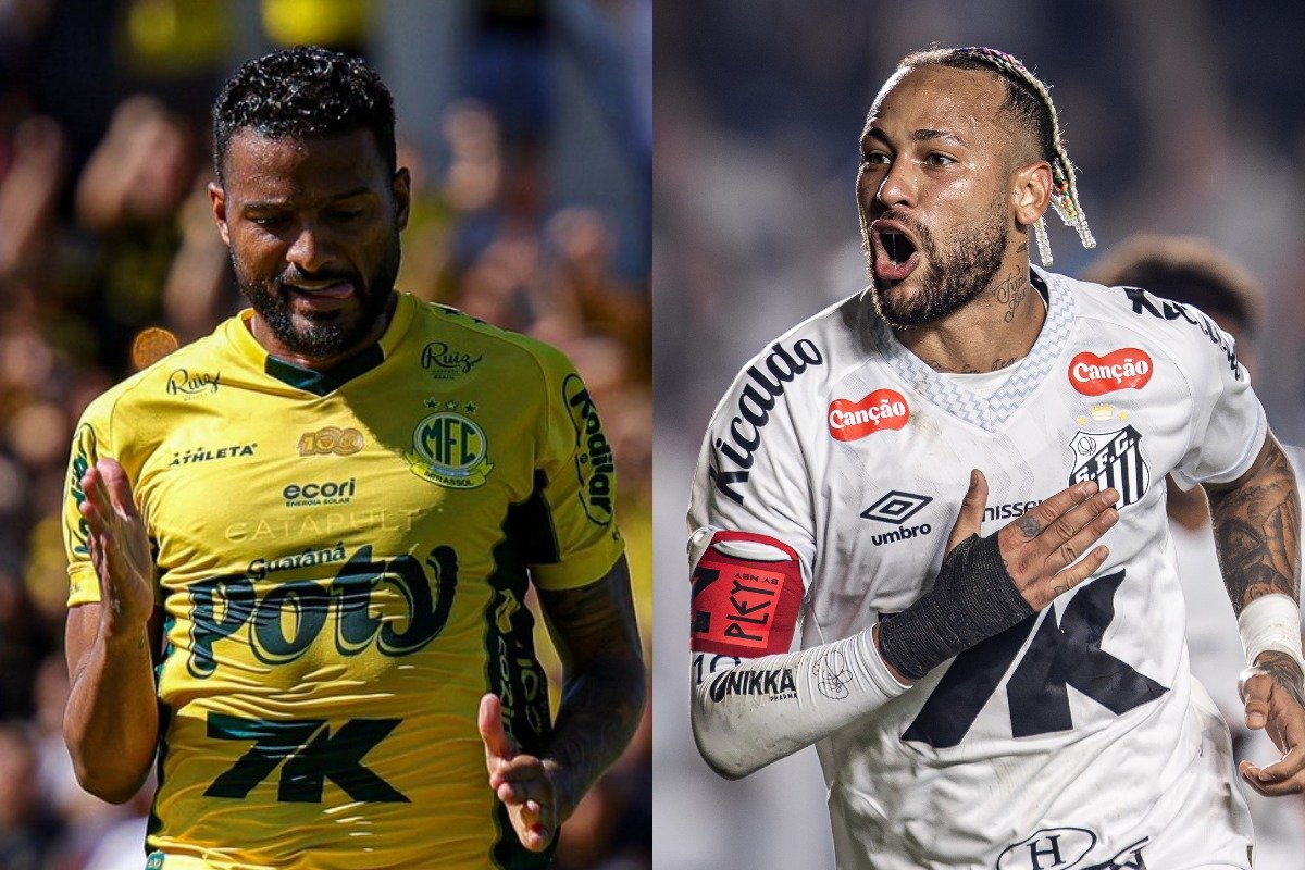 Reinaldo, do Mirassol, e Neymar, do Santos (foto: JP Pinheiro/Agência Mirassol - Raul Baretta/ Santos)
