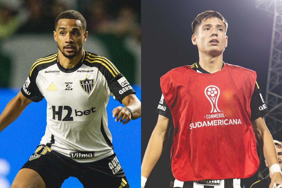 Rômulo e Iván Román, zagueiros do Atlético (foto: Pedro Souza/Atlético)