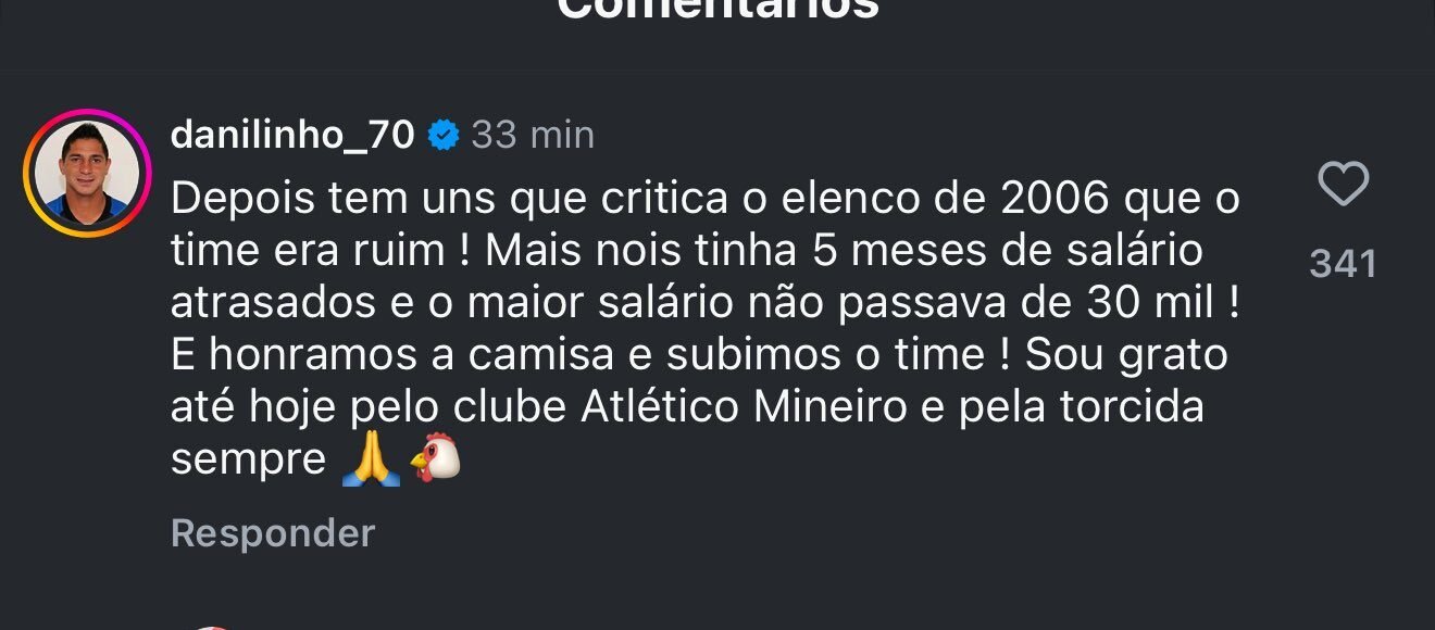 Comentário de Danilinho na rede social X - (foto: Reprodução de rede social)
