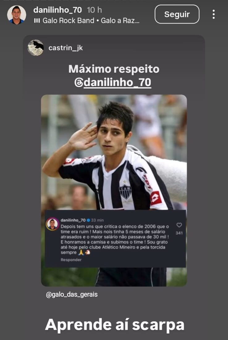 Story repostado por Danilinho no Instagram - (foto: Reprodução de Instagram)