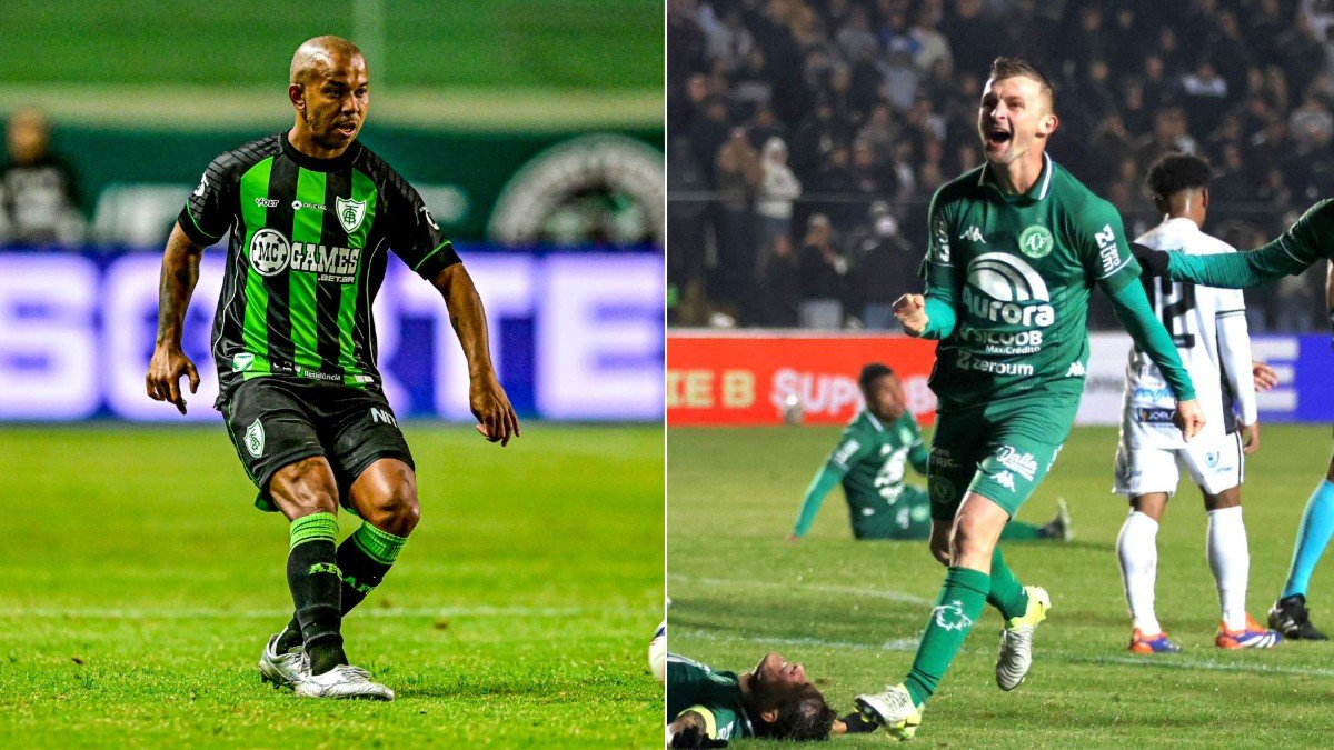 Jogadores de América e Chapecoense (foto: Mourão Panda/América e Rafael Bressan/ACF)