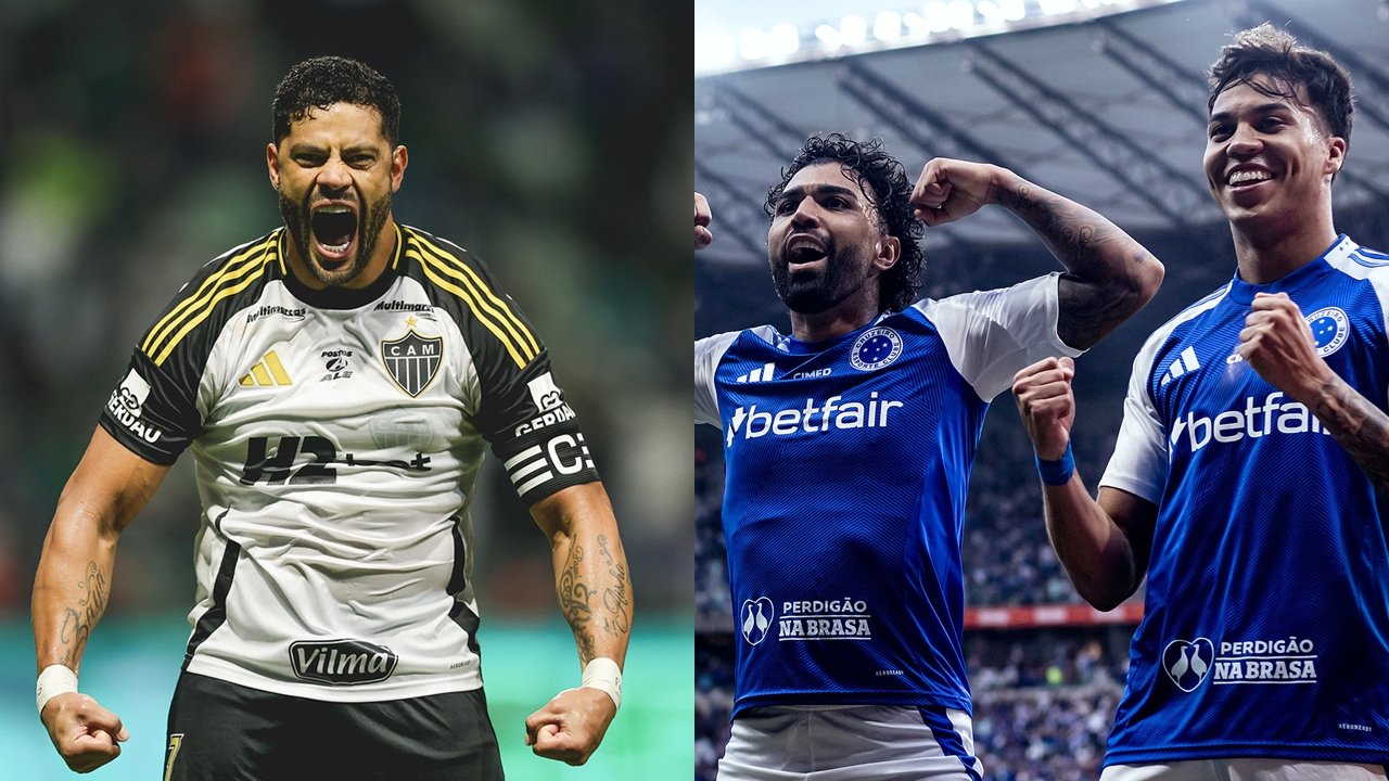 Hulk, do Atlético; e Gabigol e Kaio Jorge, do Cruzeiro (foto: Pedro Souza/Atlético e Gustavo Aleixo/Cruzeiro)