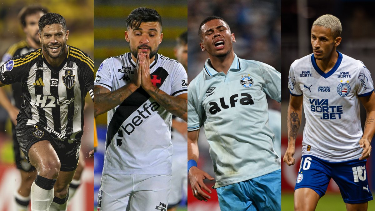 Ao contrário de Vasco, Grêmio e Bahia, Atlético ganhou na ida dos playoffs na Sul-Americana (foto: Pedro Souza/Atlético, Rodrigo BUENDIA / AFP, ERNESTO BENAVIDES / AFP e Letícia Martins/EC Bahia)