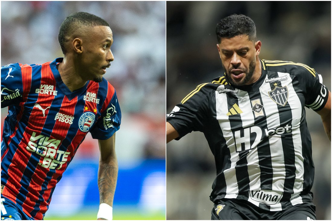Ademir e Hulk, atacantes de Bahia e Atlético, respectivamente (foto: Montagem com imagens de Rafael Rodrigues/Bahia e Pedro Souza/Atlético)