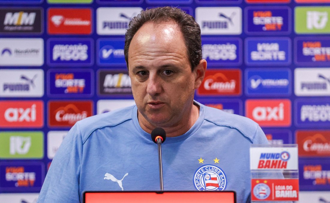 Rogério Ceni, técnico do Bahia, durante entrevista coletiva na Arena Fonte Nova (9/7) (foto: Rafael Rodrigues/EC Bahia)