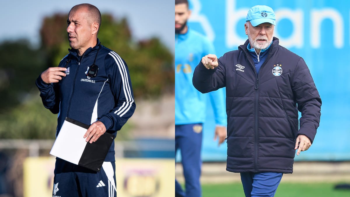 Leonardo Jardim comanda o Cruzeiro, e Mano Menezes lidera a comissão técnica do Grêmio (foto: Gustavo Aleixo/Cruzeiro; Lucas Uebel/Grêmio)