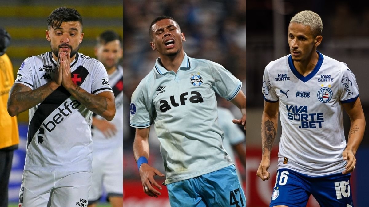 Vasco, Grêmio e Bahia tropeçaram na Sul-Americana (foto: Rodrigo BUENDIA / AFP, ERNESTO BENAVIDES / AFP e Letícia Martins/EC Bahia)