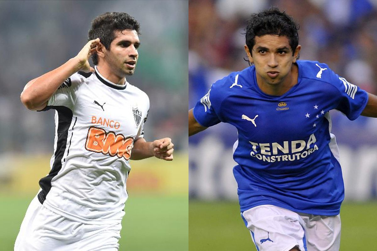 Guilherme Milhomem em ação por Atlético e Cruzeiro (foto: Juarez Rodrigues/EM/D.A Press 15/10/2014 - Pedro Vilela/Esp.EM/D.A Press - 19/10/2008)