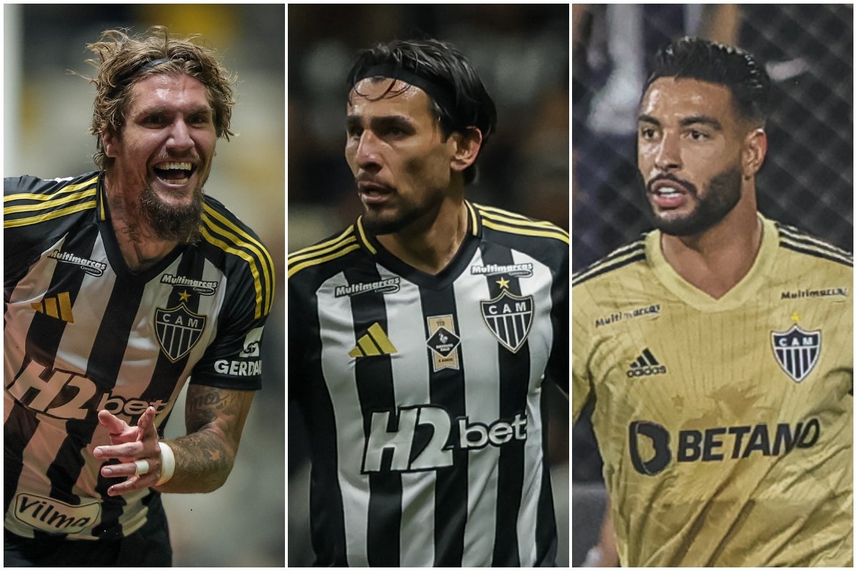 Lyanco, Alonso e Nathan pelo Atlético (foto: Pedro Souza/Atlético)