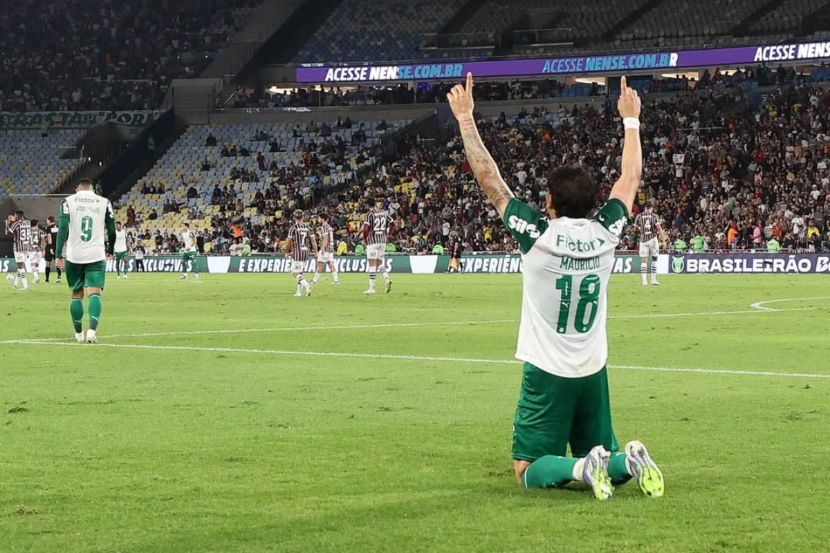 Maurício comemora gol contra o Fluminense (foto: Divulgação/Palmeiras)