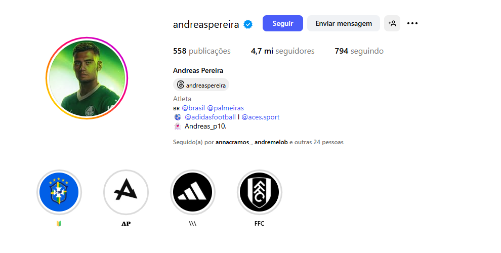 Perfil de Andreas Pereira - (foto: Reprodução Instagram)