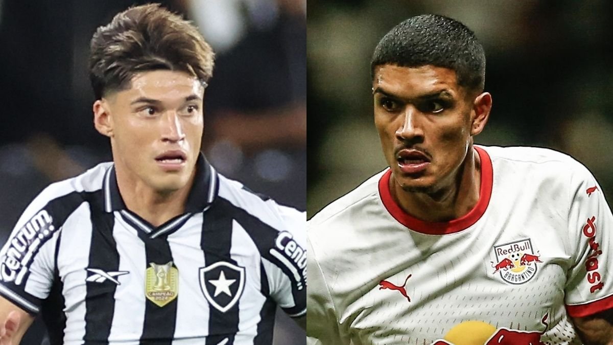 Joaquin Correa, do Botafogo, e Lucas Barbosa, do Bragantino (foto: Vitor Silva/Botafogo e Ari Ferreira/Red Bull Bragantino)
