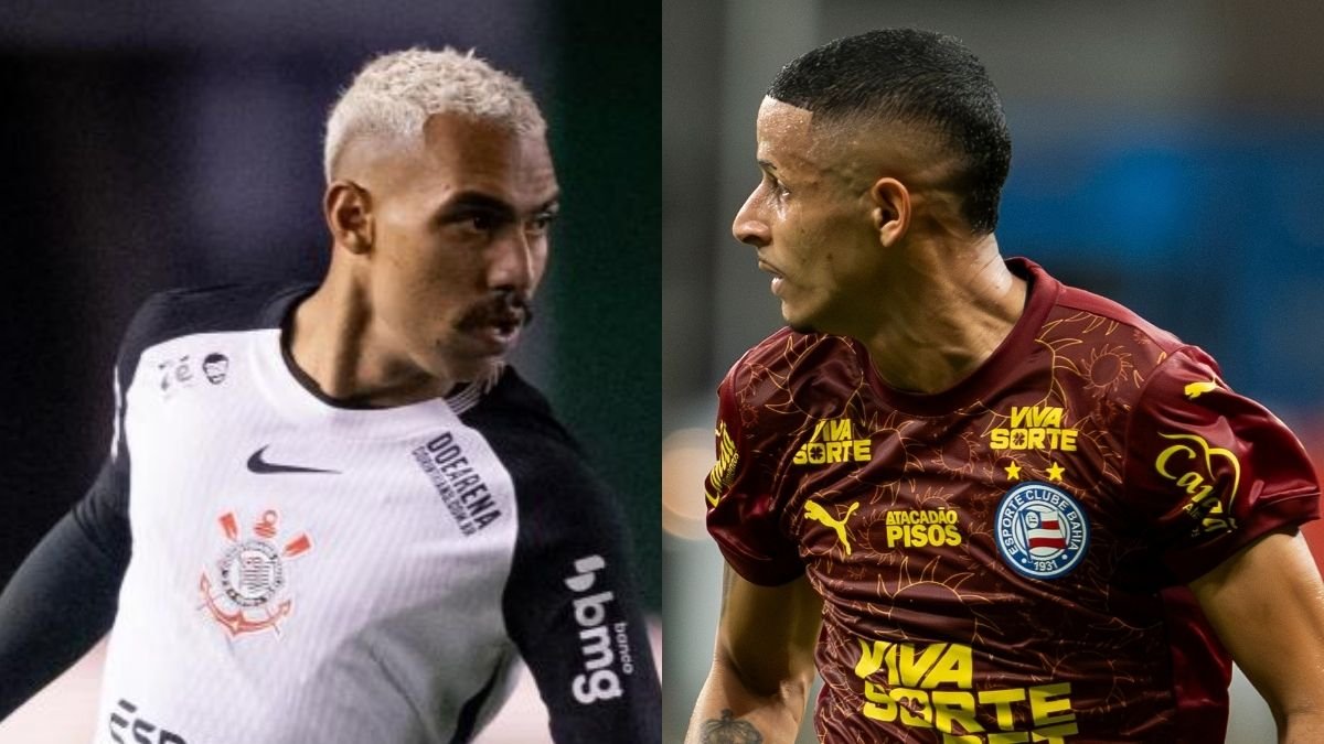 Matheuzinho, do Corinthians, e Luciano Juba, do Bahia (foto: Rodrigo Coca/Agência Corinthians e Rafael Rodrigues/Bahia)