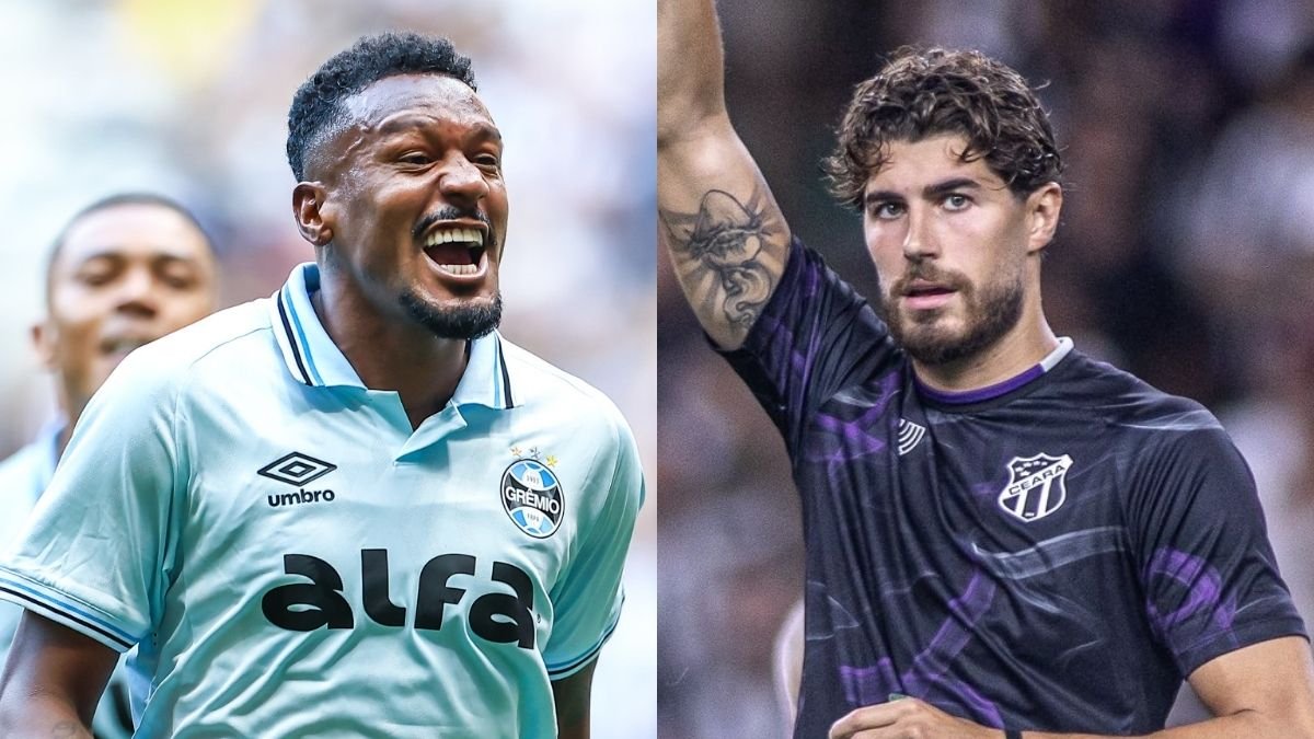 Edenilson, do Grêmio, e Pedro Raul, do Ceará (foto: LUCAS UEBEL/GREMIO FBPA e Felipe Santos / Ceará SC)