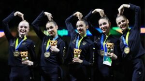 Atletas da Ucrânia que levaram o ouro no Mundial de Ginástica Rítmica no Rio de Janeiro - Crédito: 